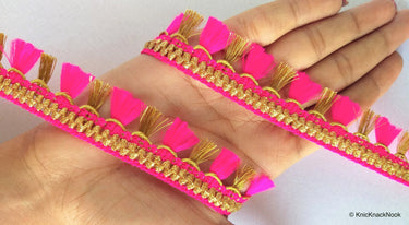 Beige / Green / Fuchsia Pink And Gold Tassels Trim Lace, Fringe Trim, Bohemian Trim